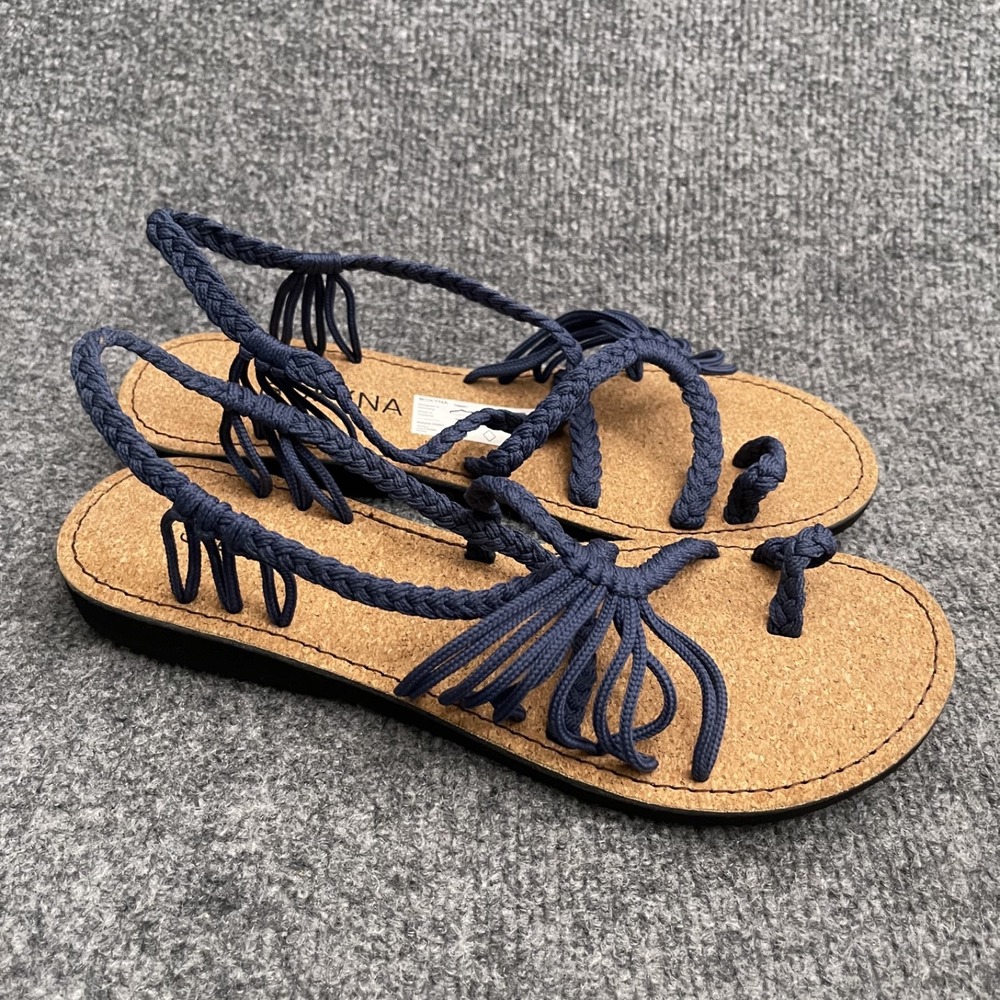 BOKYNA Soulmate Rope Vegan Sandals Womens Sz 39 Dark Blue Cork Footbed Boho